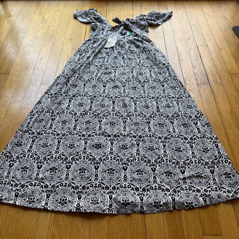 Boden Size 4 NEW Black & White Geo Print Deep V-Neck Tie Back Jersey Maxi Dress - Picture 8 of 16